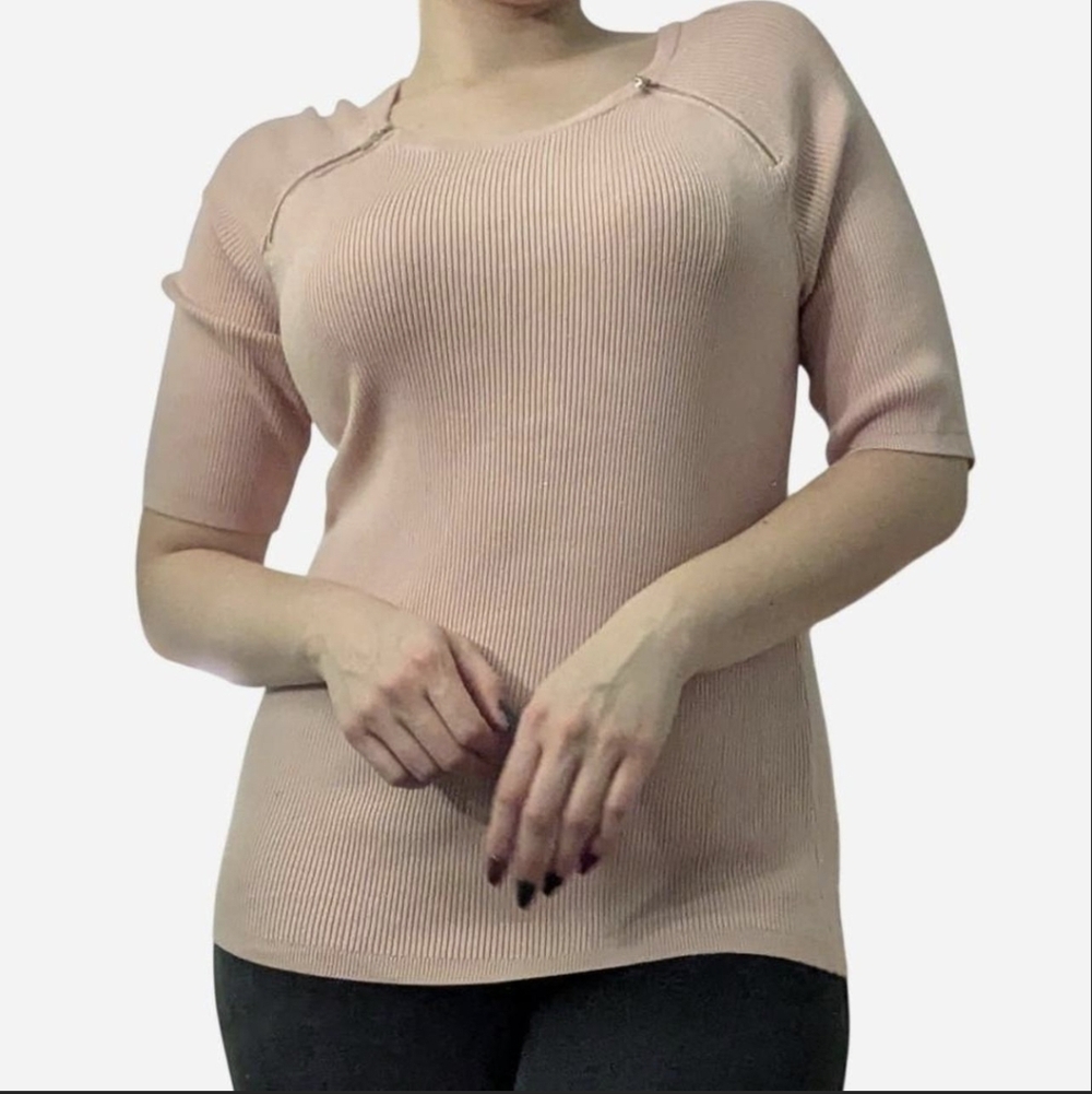 New York & Company Blush Ribbed Knit Top